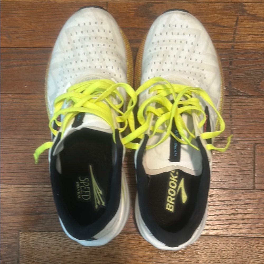 Brooks White and Neon Yellow Running Shoes